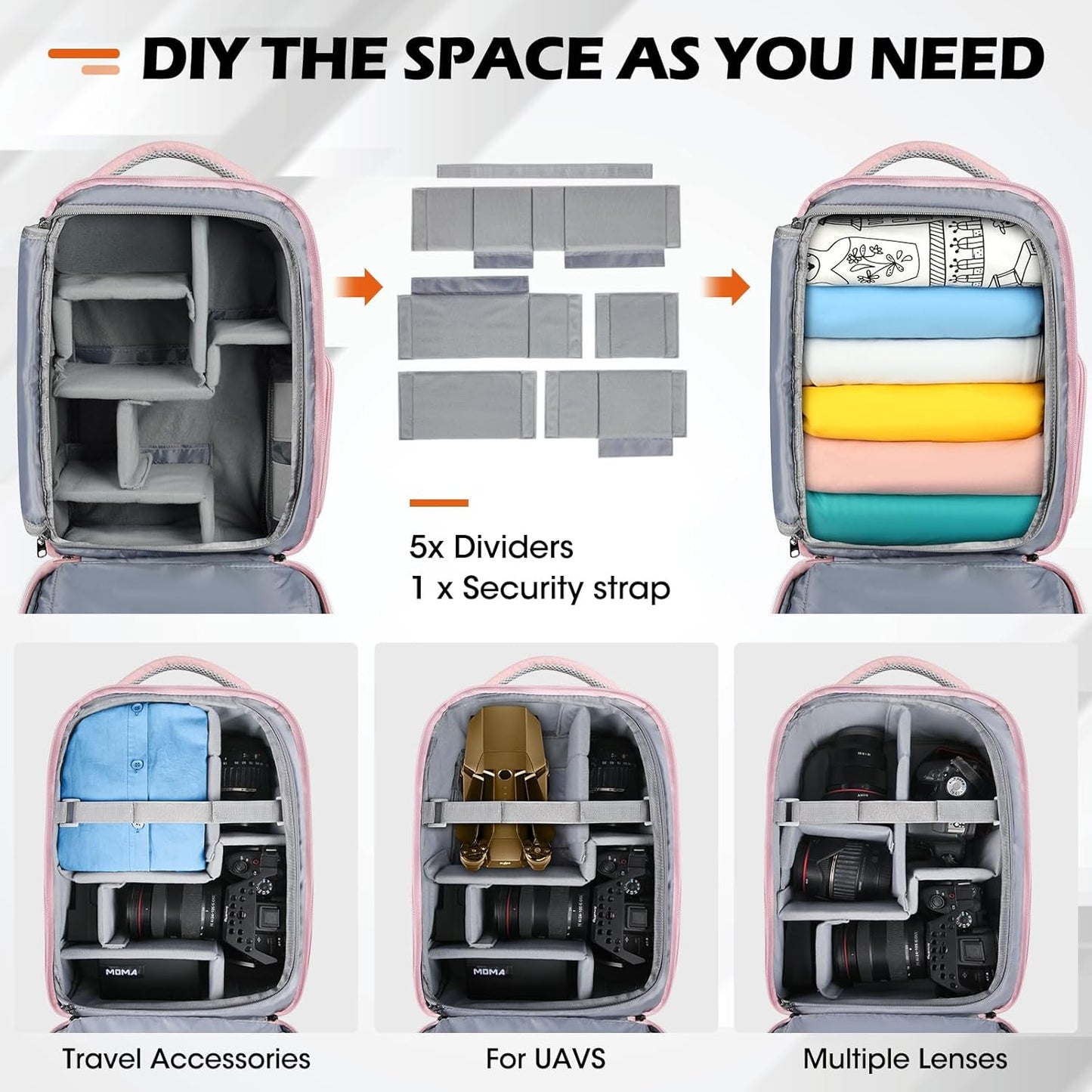 SDYSM Camera Bag Backpack Professional for DSLR SLR Mirrorless Camera Waterproof Laptop Back Pack 14 Inch with Rain Cover Anti Theft Travel Case Large Capacity Photography Backpack Pink