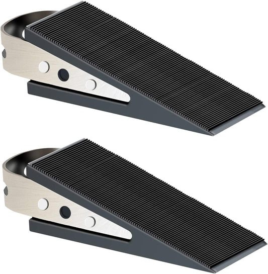 Shackcom Door Stopper, 2 Pack Black Heavy Duty Wedge That Holds Doors Firmly and Doesn’t Budge, Made of Rubber and Stainless Steel, Works on All Floor Surfaces, with Hanger which Easy to Storage