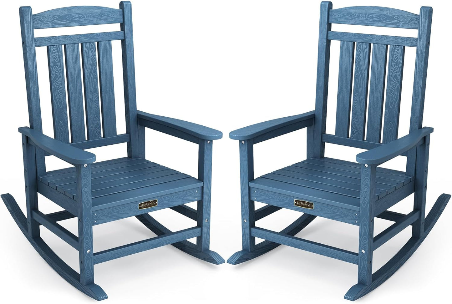SERWALL Outdoor Rocking Chair Set of 2, HDPE Patio Rocking Chair All-Weather Porch Rocker for Balcony, Yard, Blue