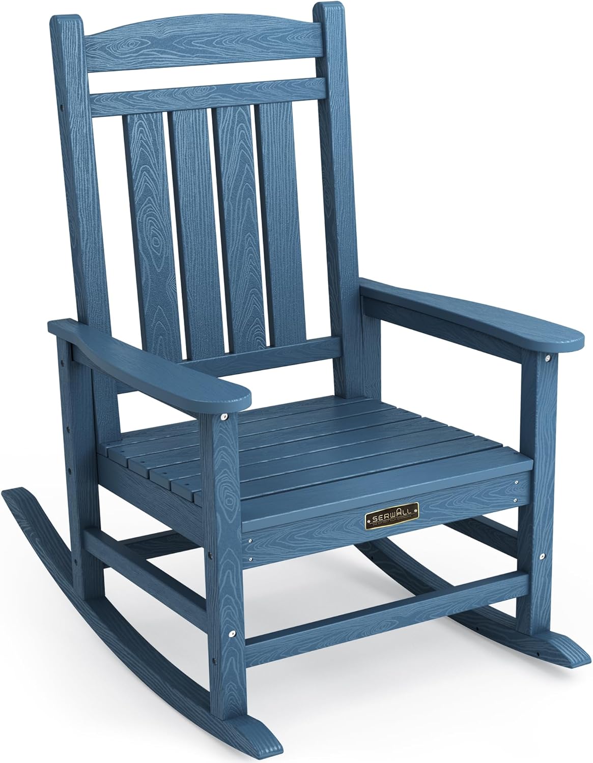 SERWALL Outdoor Rocking Chair, HDPE Patio Rocking Chair All-Weather Porch Rocker for Balcony, Yard, Blue