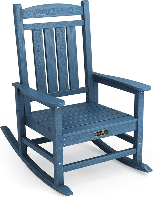 SERWALL Outdoor Rocking Chair, HDPE Patio Rocking Chair All-Weather Porch Rocker for Balcony, Yard, Blue