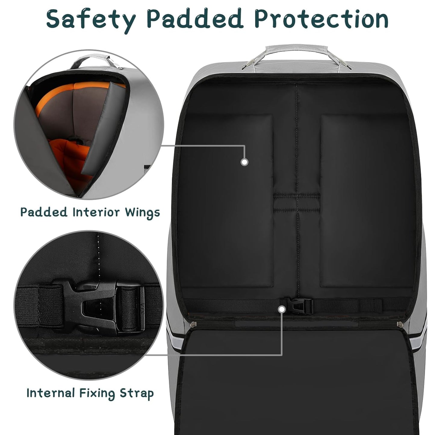 Car Seat Travel Bag,Padded Car Seats Backpack with Steel Cable Handle and Reflective Stripes, Large Durable Carseat Carrier Bag,Airport Gate Check Bag,Infant Seat Travel Bag with Shoulder Strap,Grey