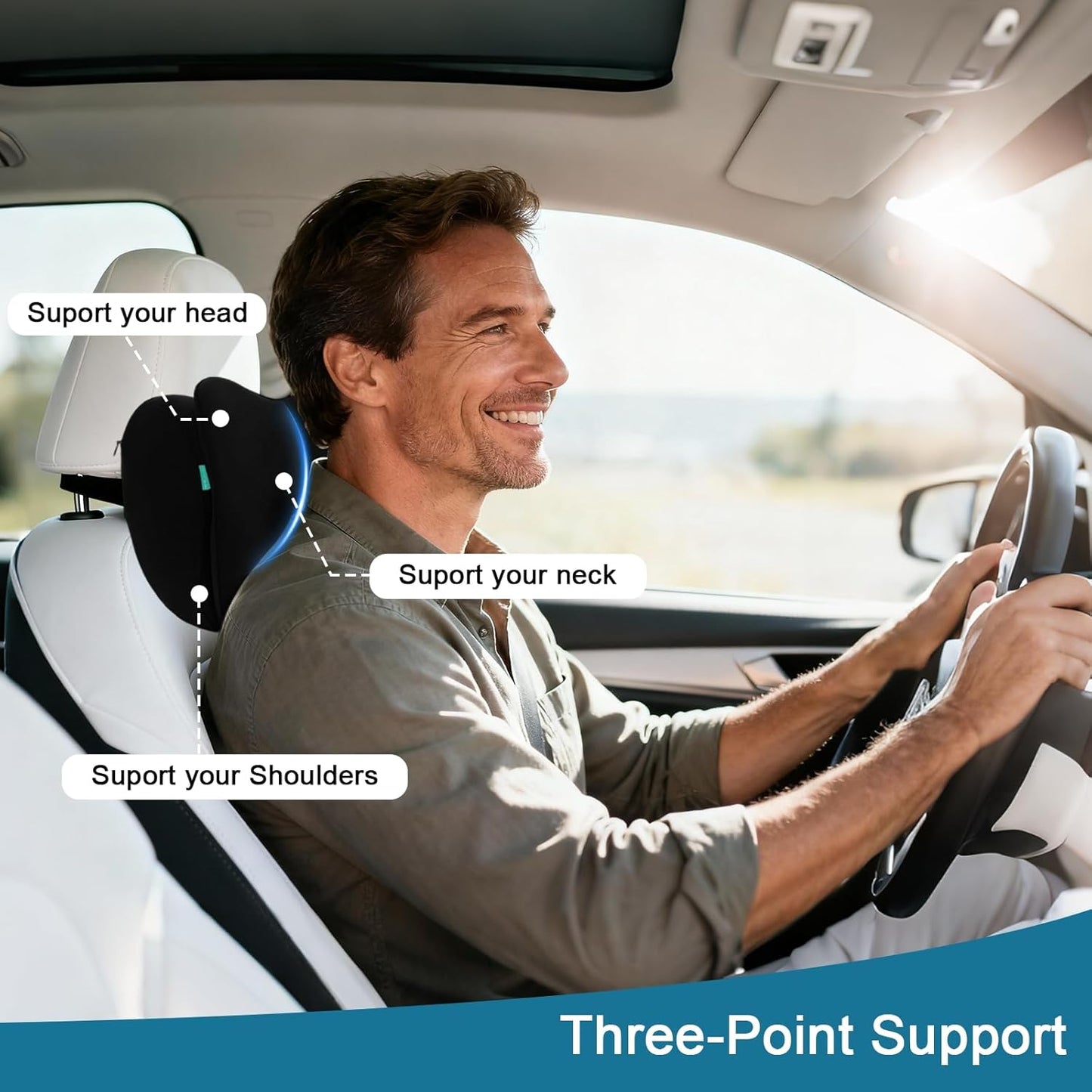 2Pcs 2025 Double-Layer Car Pillow, Cloud-Like Comfort Car Neck Pillow, Dual C-Curve Support Car Headrest Pillow – Experience First-Class Driving Comfort. (Black)