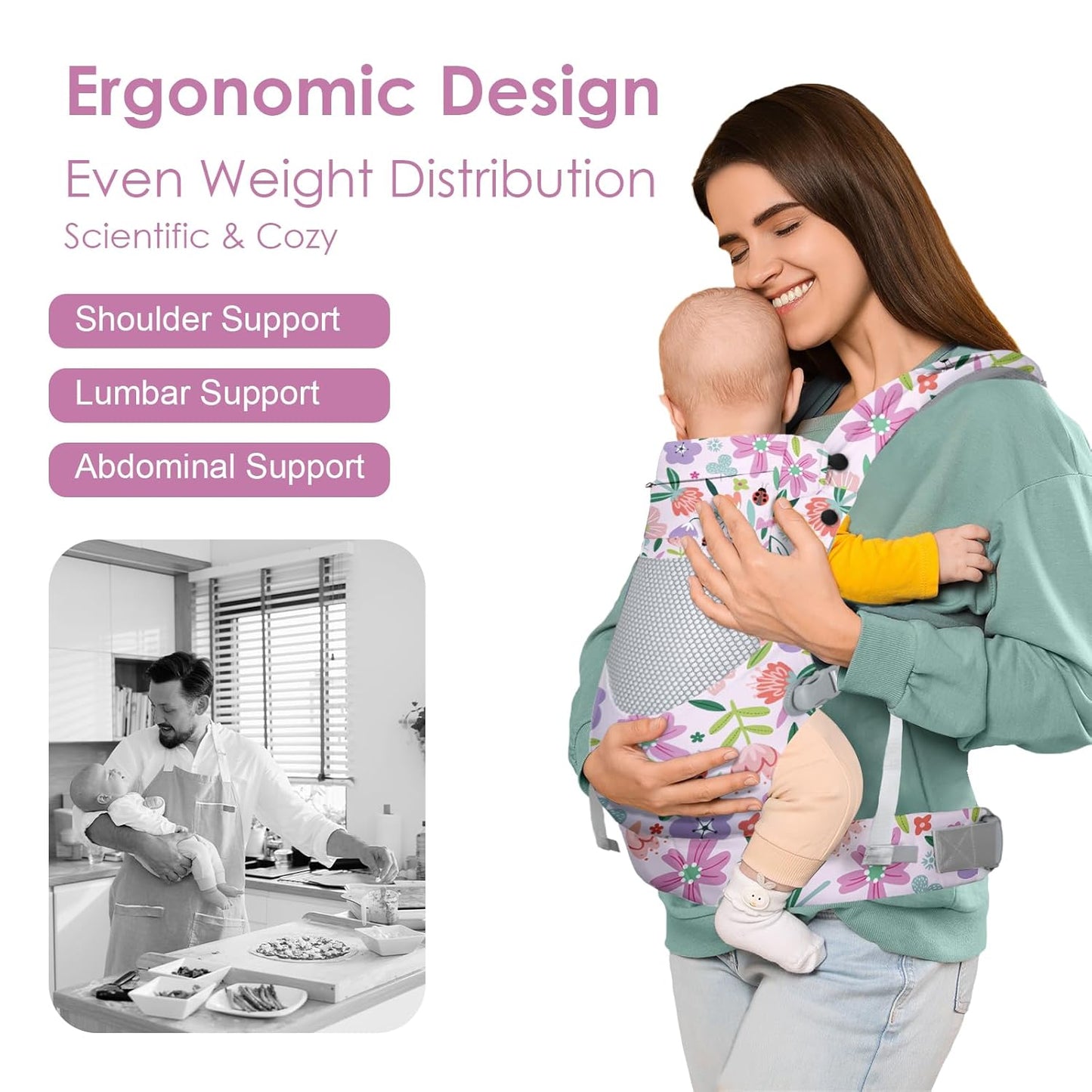 Newborn Baby Front Carrier Backpack, Toddler Baby Body Carrier, 7-66 Lbs Ergonomic Design, Lumbar Support, Lightweight