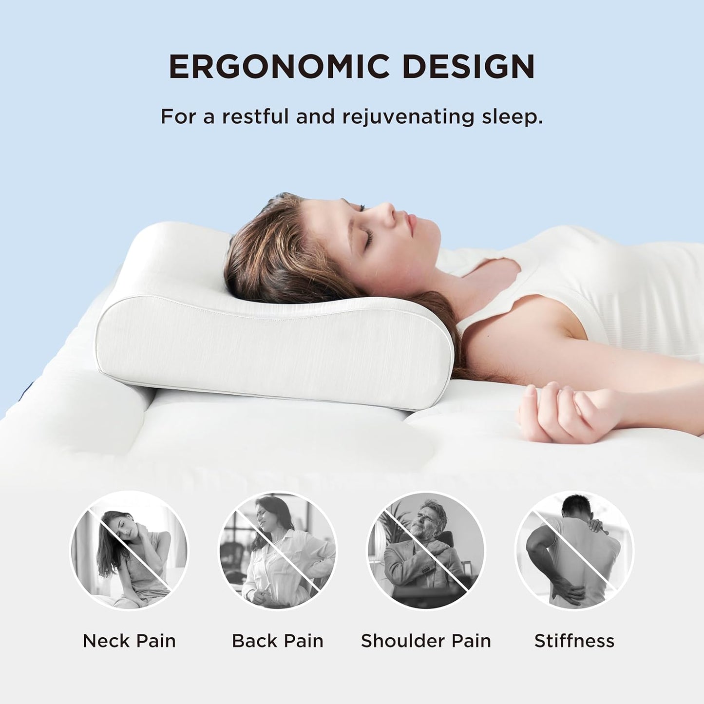 Bedsure Cervical Neck Support Pillow for Sleeping, Ergonomic Odorless Memory Foam Cervical Contour Orthopedic Pillow for Neck Pain Relief, for Side, Back, Stomach Sleeper
