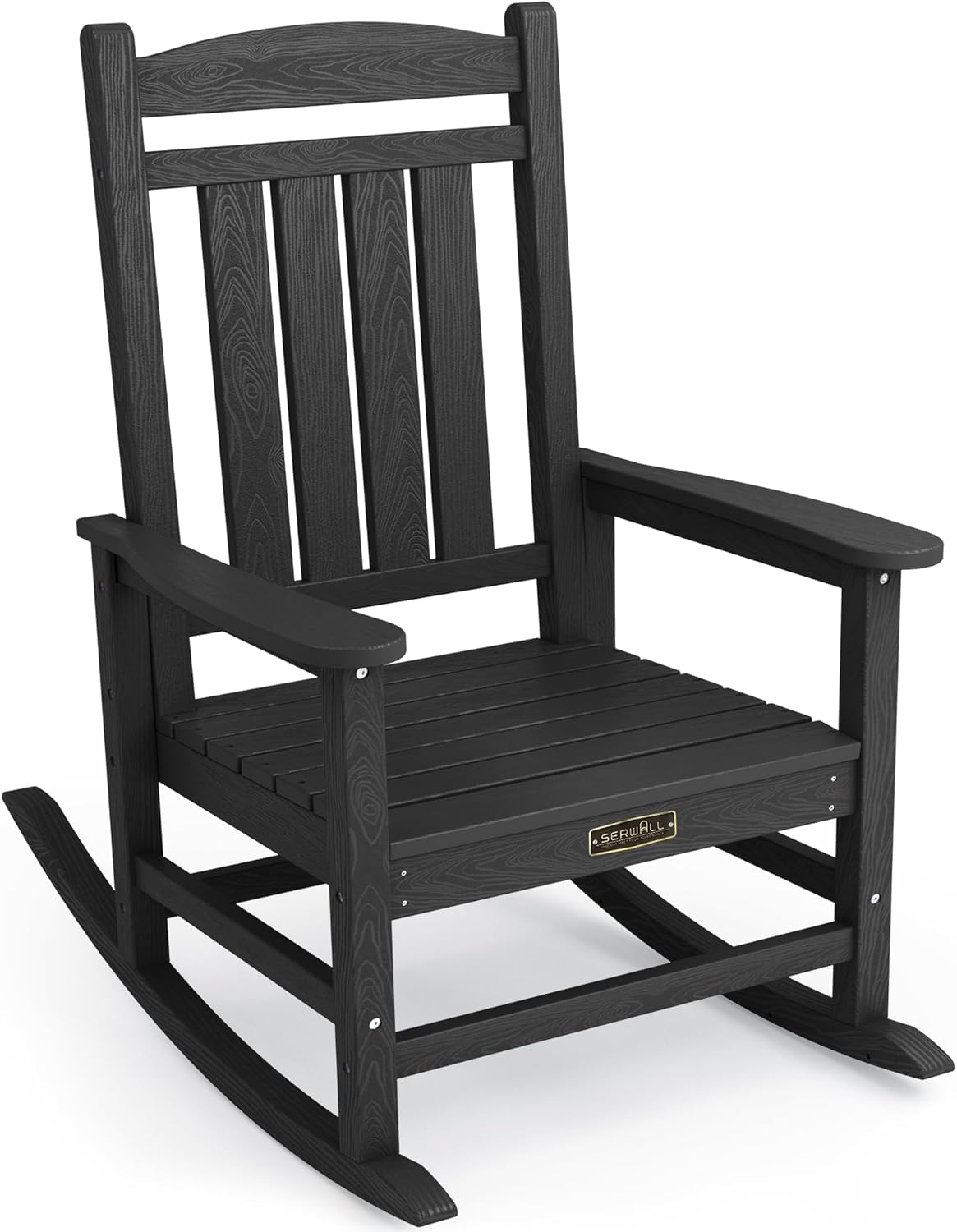 SERWALL Outdoor Rocking Chair, HDPE Patio Rocking Chair All-Weather Porch Rocker for Balcony, Yard, Black