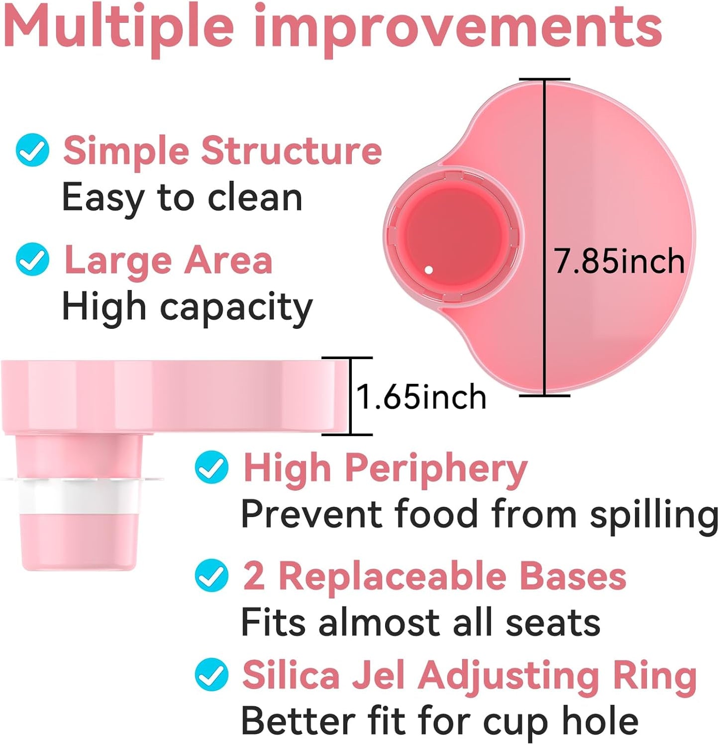Kids Car Seat Tray, Travel Tray with Cup Holder for Toddler Baby, Kids Car Seat Food Snack Organizer for Road Trip, Stroller Snack Tray Travel Must Haves Toddler Must Haves (Pink)