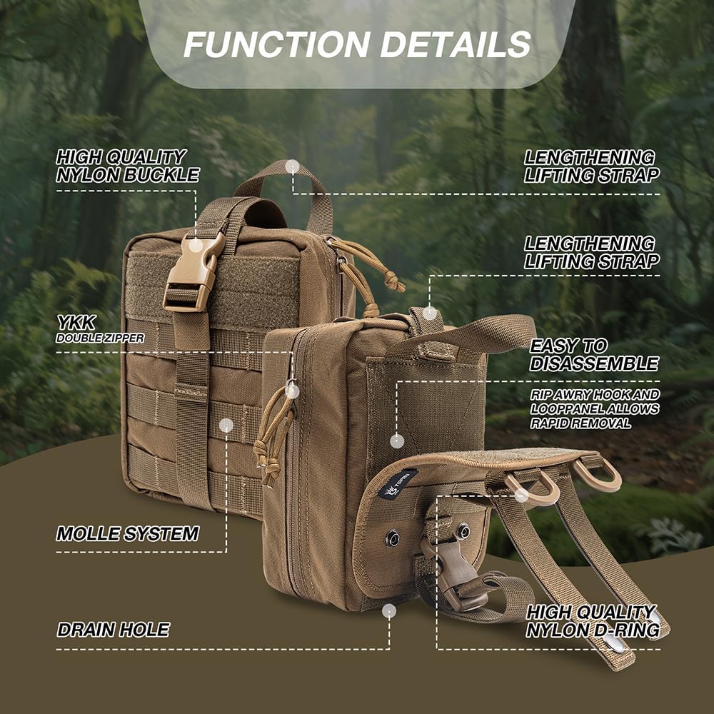 TSPRO MOLLE Tactical Medical Bag First Aid Kit EMT Pouch Rip-Away Utility IFAK Pouches for Military Outdoor Activities (Empty Med Bag Only)
