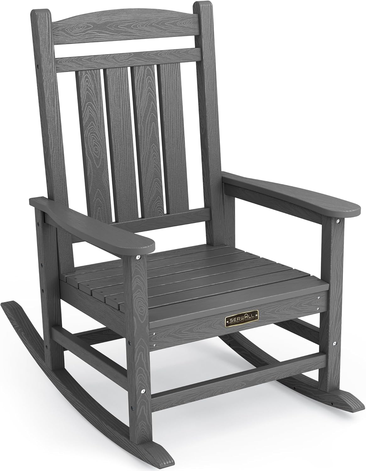 SERWALL Outdoor Rocking Chair, HDPE Patio Rocking Chair All-Weather Porch Rocker for Balcony, Yard, Gray