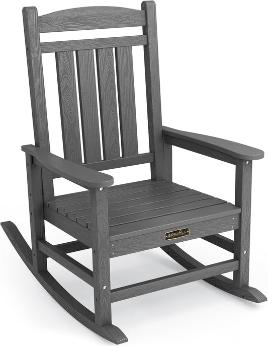 SERWALL Outdoor Rocking Chair, HDPE Patio Rocking Chair All-Weather Porch Rocker for Balcony, Yard, Gray