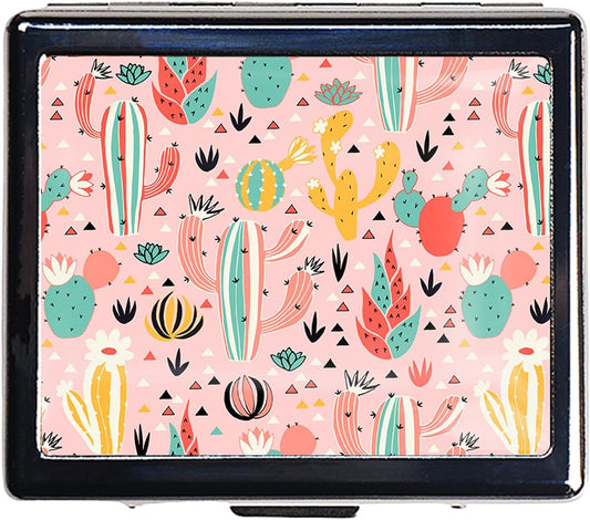 Silver Vintage Pill Box 7 Day Metal Pill Box with Mirror and 8 Compartments Cute Travel Pill Organizer for Purse (Southwestern Cactus)