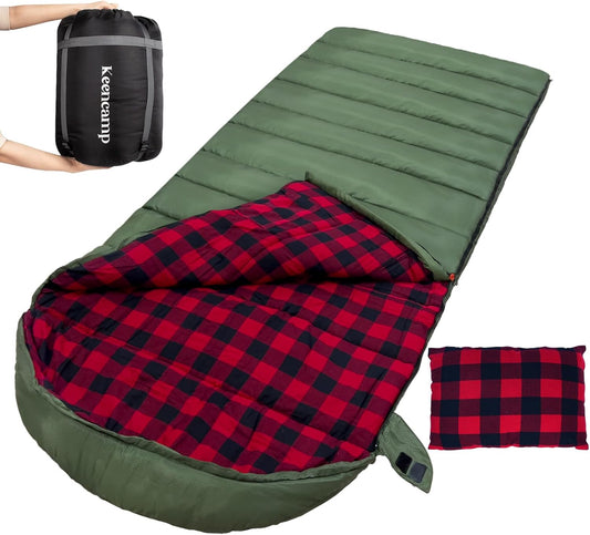 0 Degree Sleeping Bag Cotton Flannel Winter Cold Weather for Adults XXL Sleeping Bag 4 Season Big and Tall with Pillow Compression Sack