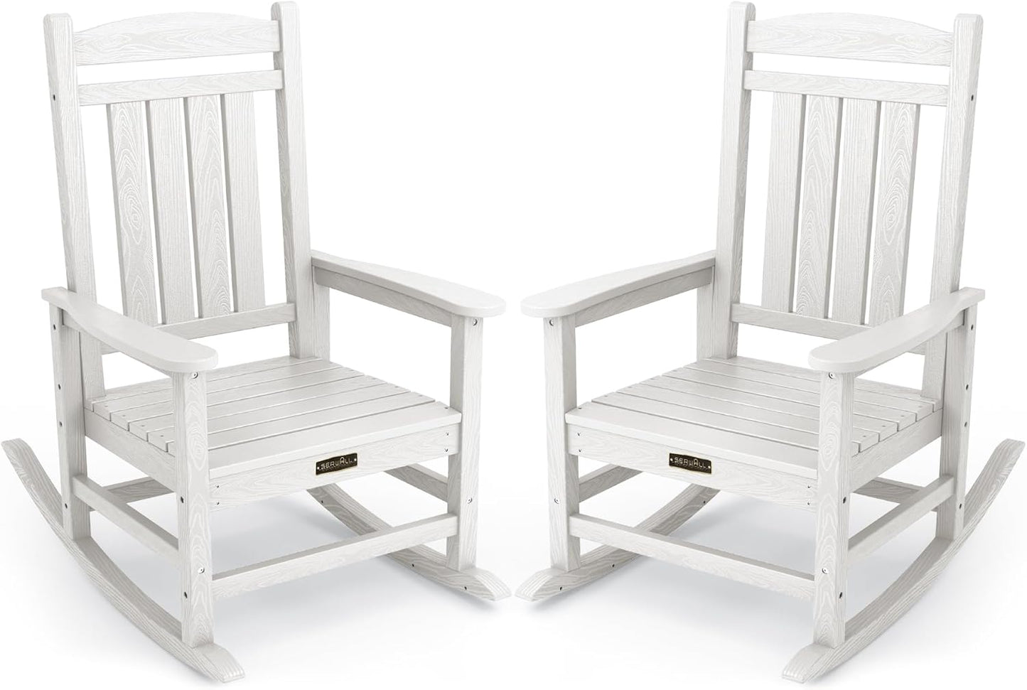 SERWALL Outdoor Rocking Chair Set of 2, HDPE Patio Rocking Chair All-Weather Porch Rocker for Balcony, Yard, White
