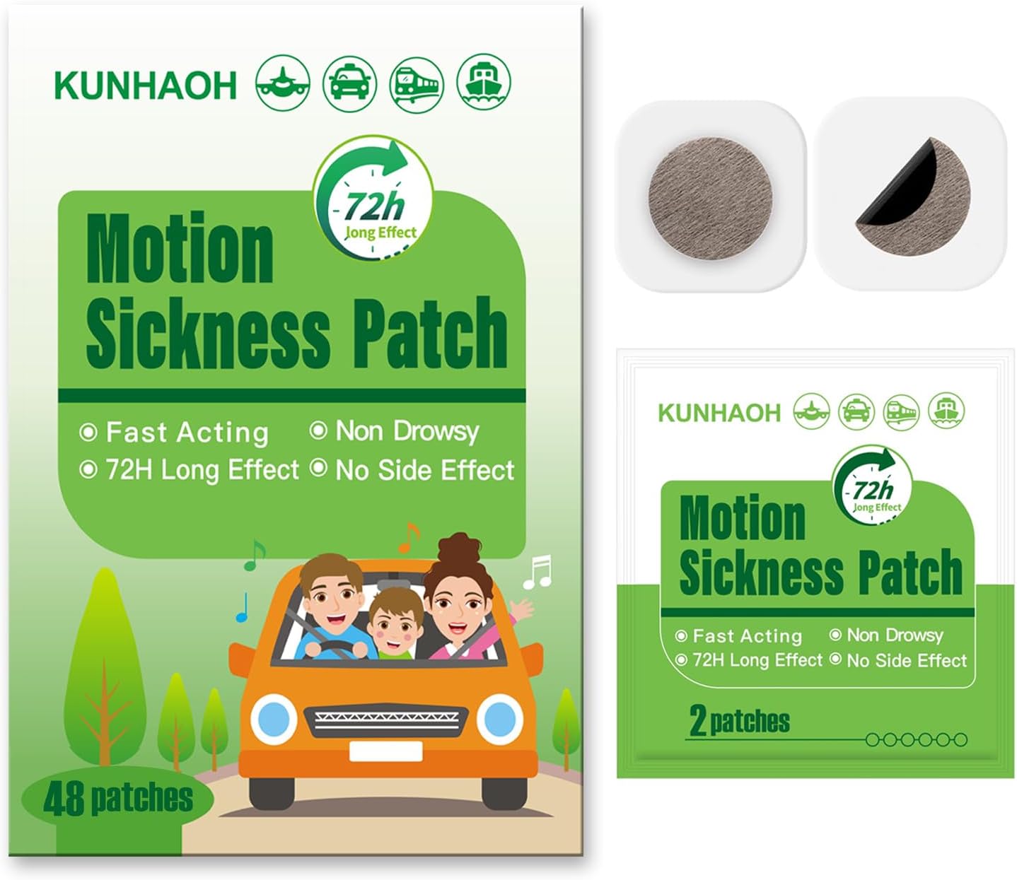 Motion Sickness Patches, Sea Sickness Patch with Waterproof and Non Drowsy 48 Count
