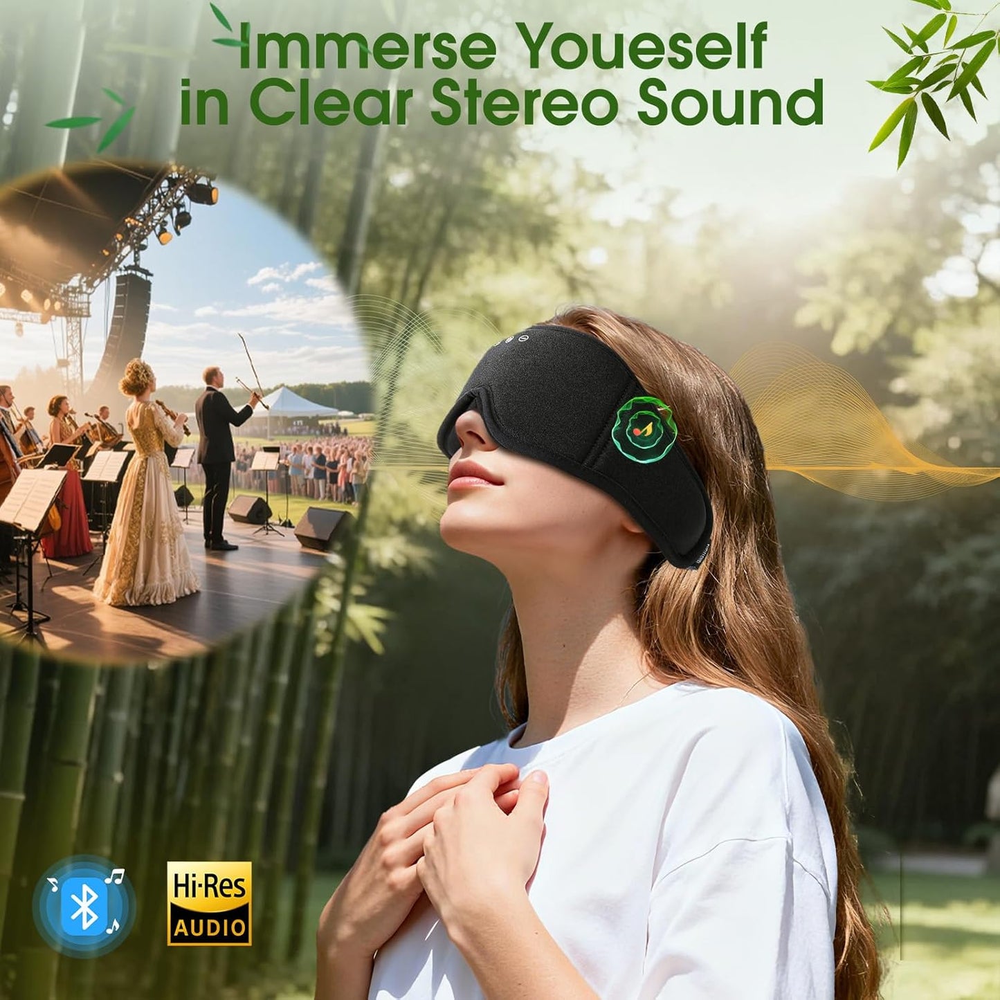 Sleep Mask Headphones with Bluetooth,3D Blackout Bamboo Cotton Eye Mask for Sleep,Sleeping Eye Mask with 5.4 Bluetooth Headphones Wireless for Side Sleepers,Travel Essential Gift for Women Men