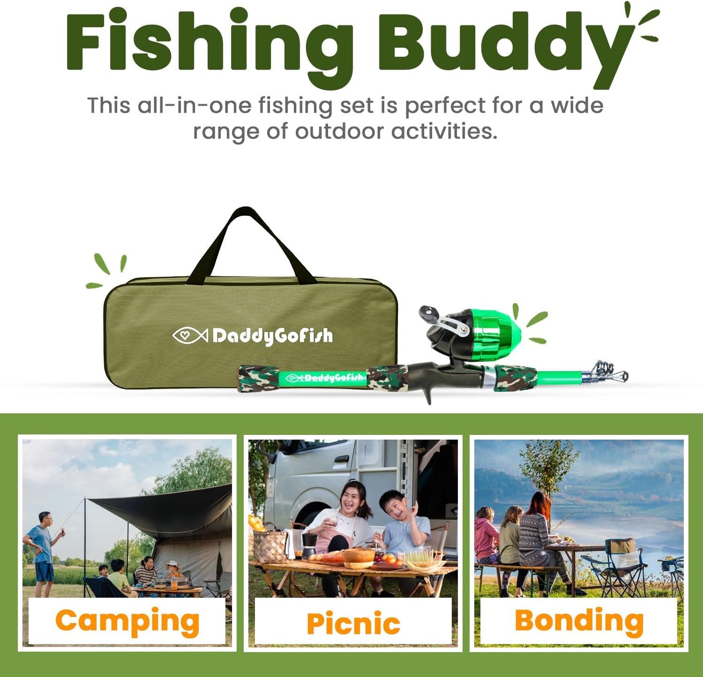 DaddyGoFish Kids Fishing Pole - Rod Reel Combo Tackle Box Starter Set - First Year Small Gear Kit for Boys Girls Toddler Youth Age Beginner Little Children