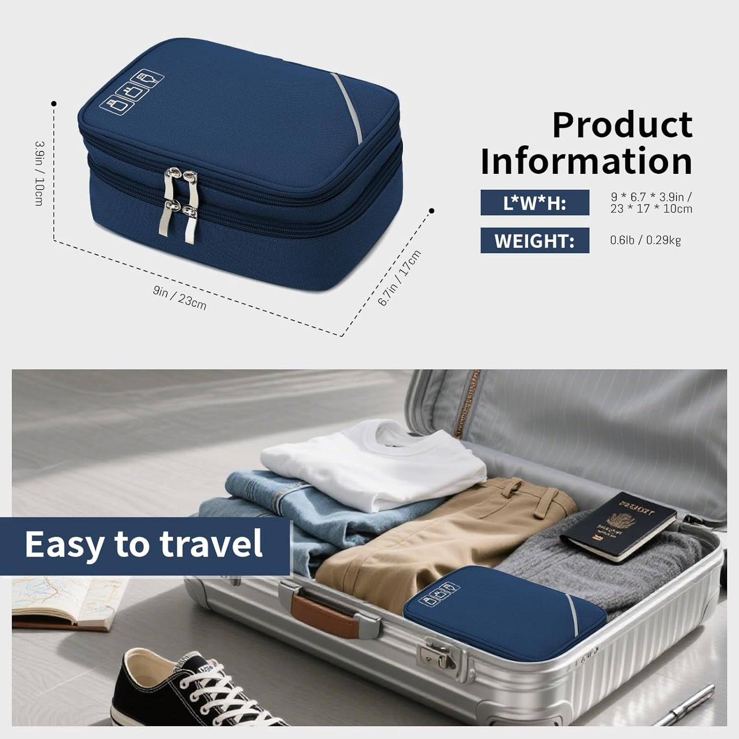 Lanola Universal Cable Organizer Electronics Accessories Cases for Cable, Charger,Power Bank, Phone, USB, SD Card,Memory Cards,Earphone,Flash Drive, Great for Travel and Business - Dark Blue