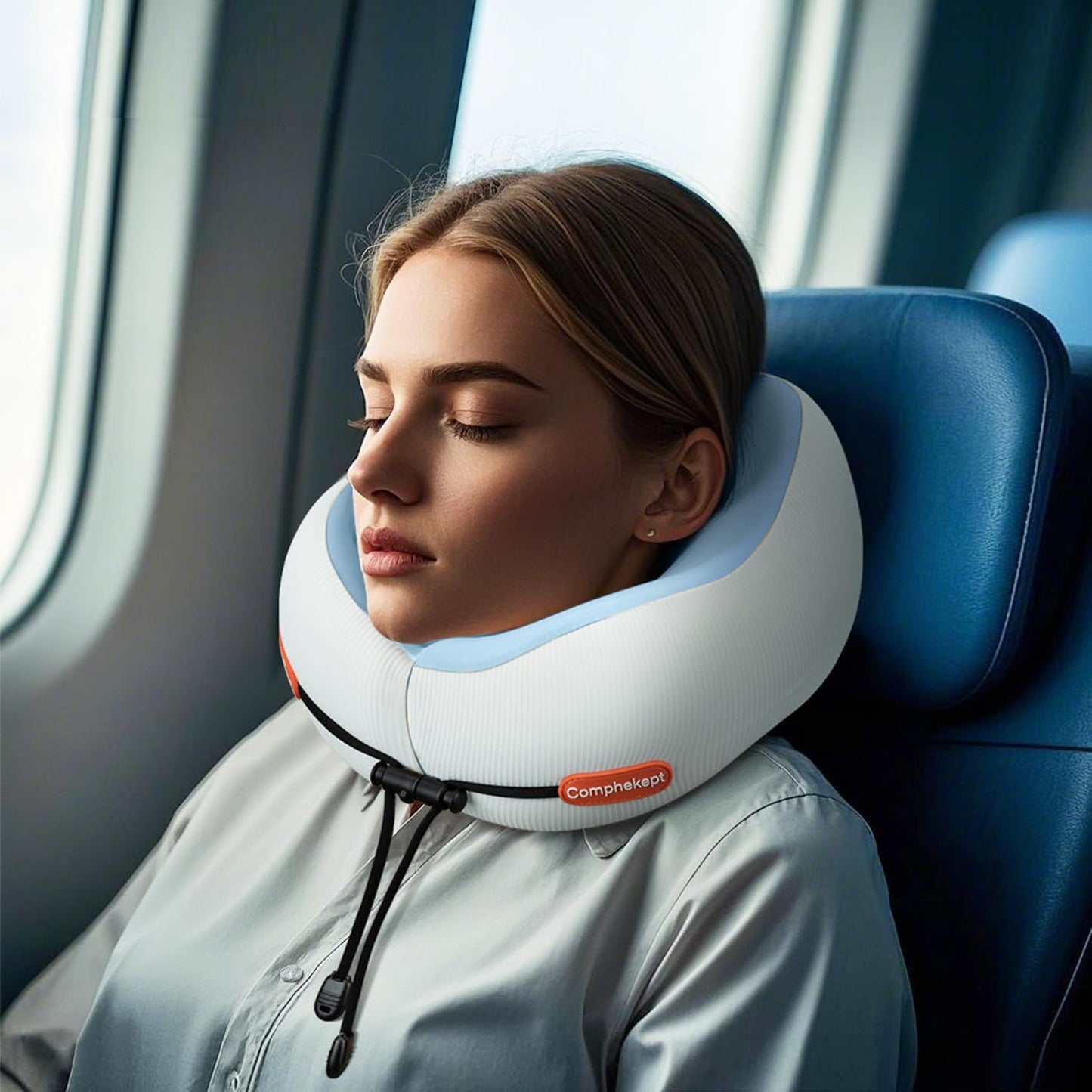 Thickened Travel Neck Pillow for Airplanes for Women, Adjustable Right Amount of Height 360° Support Memory Foam Neck Pillow, Portable Plane Pillow for Sleeping