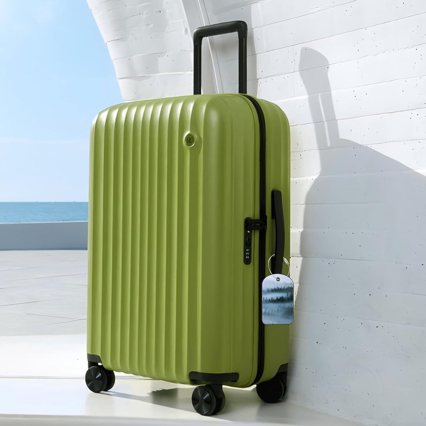 Misty Forest Luggage Tag for Suitcase Set of 2 PU Leather Cute Luggage Tags with Stainless Metal Loop ID Label Privacy Flap Suitcase Tags for Women and Men Travel