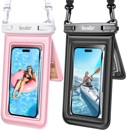[Floatable 2 Pack Floating Waterproof Phone Pouch Case Up to 8.5", IPX8 Waterproof Phone Double Bag, Dry Bag for iPhone 16 15 14 13 Pro Max Galaxy S24+ S23, Beach Cruise Ship Essentials