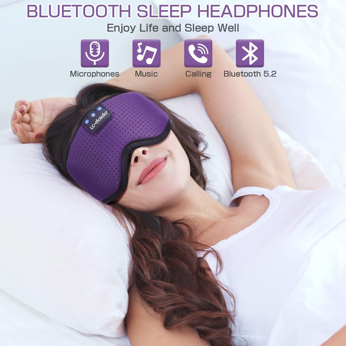LC-dolida Sleep Headphones, Silk Sleep Mask Bluetooth Wireless Music Eye Mask, Sleeping Headphones for Side Sleepers Sleep Mask with Bluetooth Headphones Ultra-Thin Stereo Speaker Perfect for Sleeping