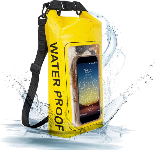 IP68 Waterproof Dry Bag, 2L - Roll Top Waterproof Pool Bag，Dry Bags for Kayaking Waterproof-w/Phone Pouch,Large Waterproof Phone Pouch,Boating & Kayak Accessories Camping (Yellow)