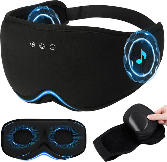 Sleep Eye Mask with Wireless Headphones - 29 Soothing White Noise Sounds, 3D Zero Pressure Eye Maks for Women & Men, Blackout Sleeping Masks for Side Sleeper, Removable Eye Cover (Black)