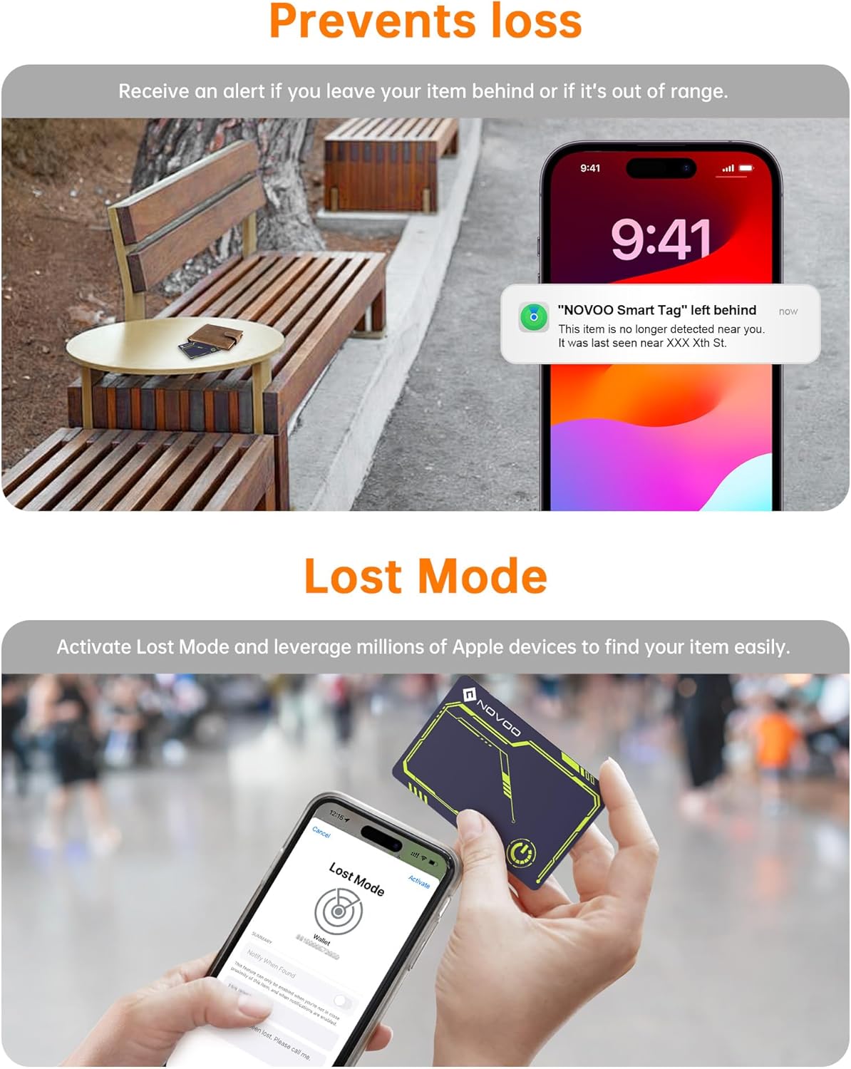 NOVOO Air Locator Tag (iOS Only) Wallet Tracker Card with Apple Find My, Smart Card Bluetooth Tracker, 6 Years Battery, IP68 Waterproof, Keys Finder and Item Locator for Keys, Bags, Passport (BL)