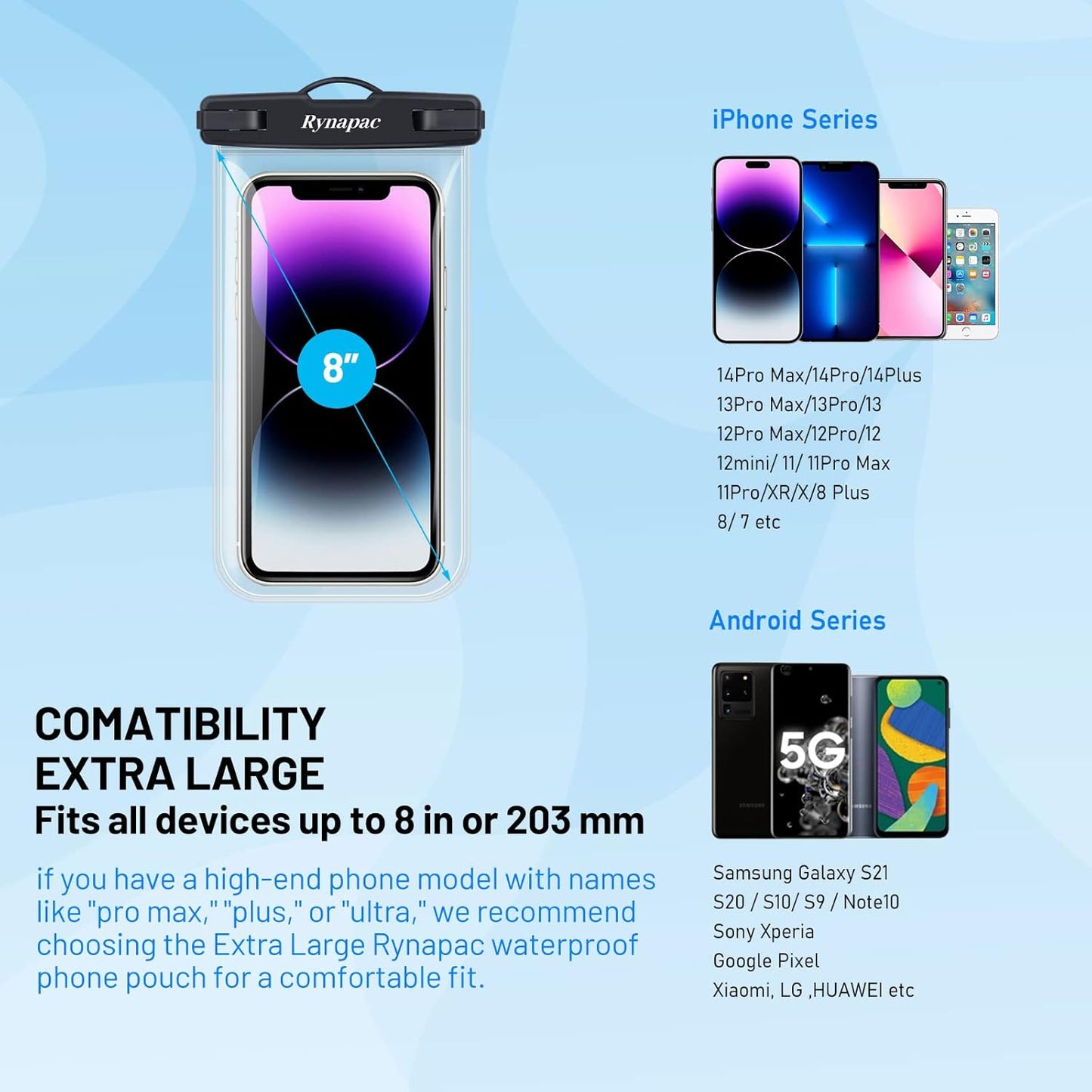 Waterproof Phone Pouch Bag - 8.5in Water Proof Cell Phone Case for Beach Travel Must Haves, Waterproof Phone Holder with Lanyard for iPhone 16 15 Pro Max Galaxy S24 Ultra Pixel 8 Pro,Cruise Essentials