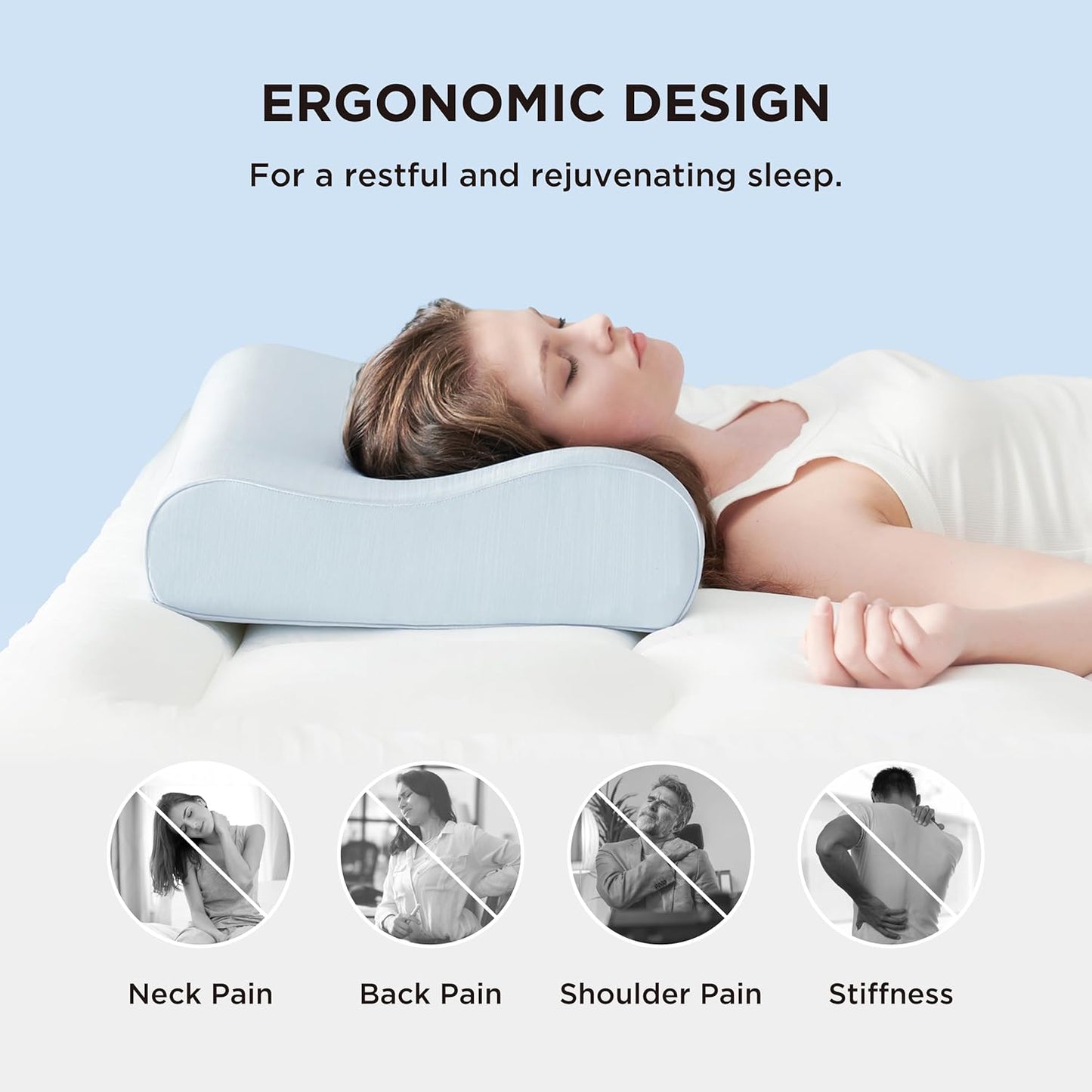 Bedsure Cervical Neck Pillow for Sleeping, Memory Foam with Cool-Touch Ice Pillowcases, Ergonomic Contour Pain Relief, Orthopedic Pillow for Neck Support for Side, Back, Stomach Sleepers ﻿