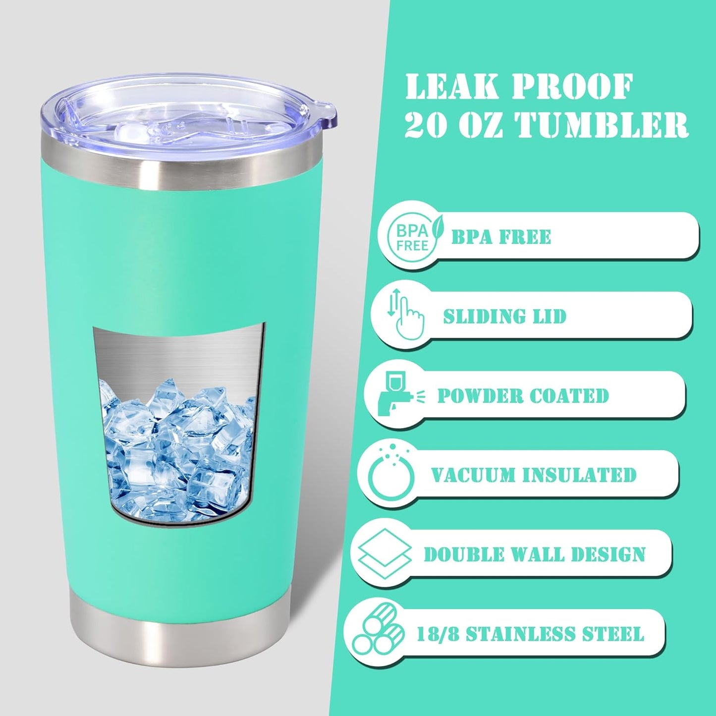 20 oz Tumbler with lid Double Wall Vacuum Insulated Tumblers Stainless Steel Coffee Mug Travel Coffee Tumbler Powder Coated Tumbler Cup Keep Hot&Cold - (Light Blue 6 Pack)