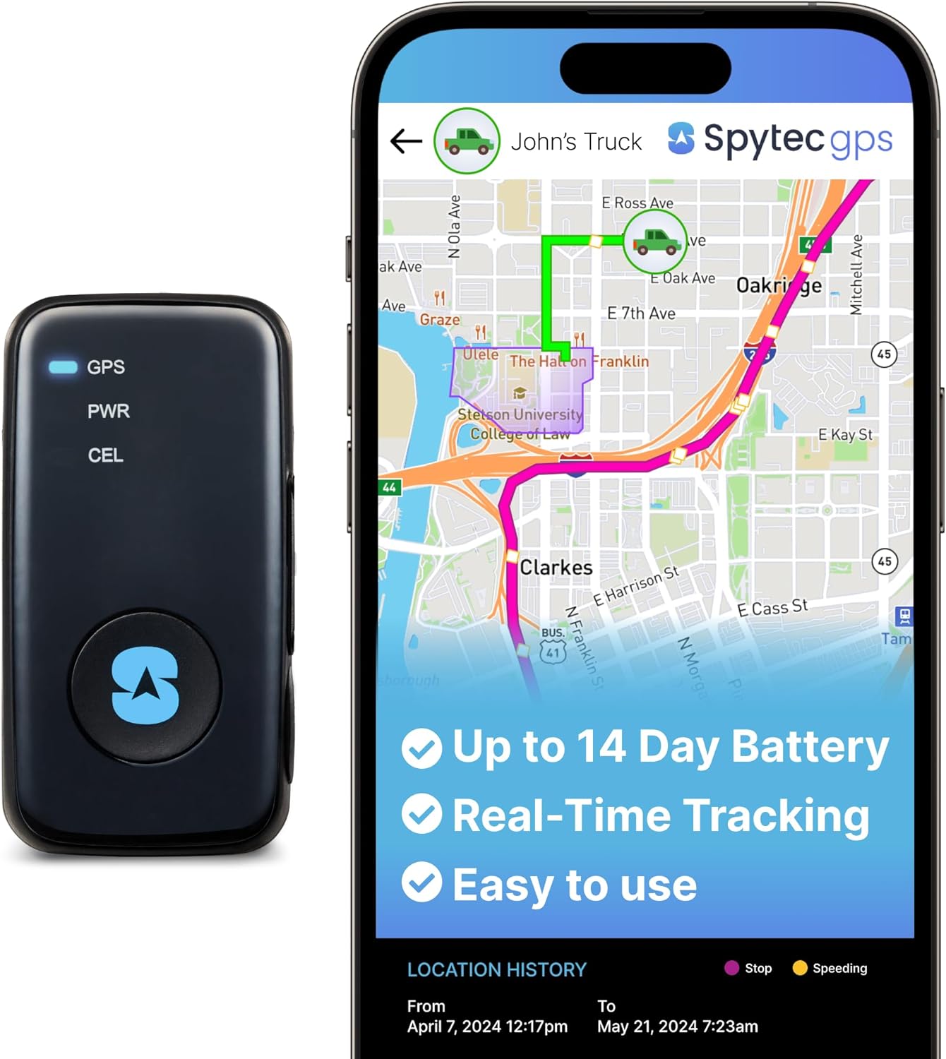 Spy Tec Atlas GPS Tracker for Vehicles & Kids | Up to 14-Day Battery Life | Geofencing, Portable Real Time Mini GPS Car Tracker w/Lifetime Support | Subscription Required