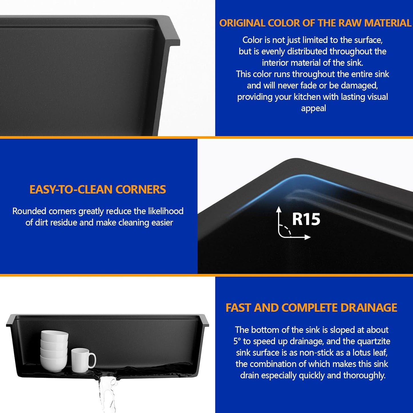 Dcolora 32 inches Granite Composite Kitchen Sink Workstation Black Undermount Single Bowl Large Kitchen Sink 32"W x 19"D x 10"H, DC-GU7741