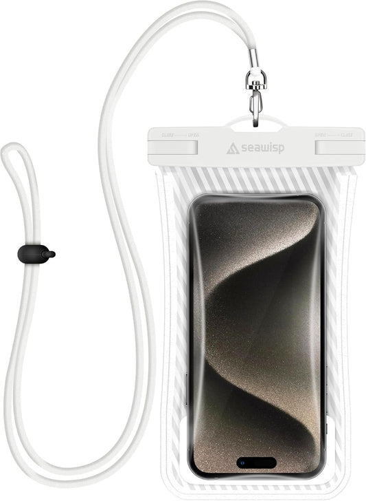 Waterproof Phone Pouch [Floating Airbag Design] Universal IPX8 Cellphone Case Dry Bag with Lanyard for iPhone 16 15 14 13 Pro Max Galaxy S24 S23 Phones Up to 6.9'' for Beach Vacation, White