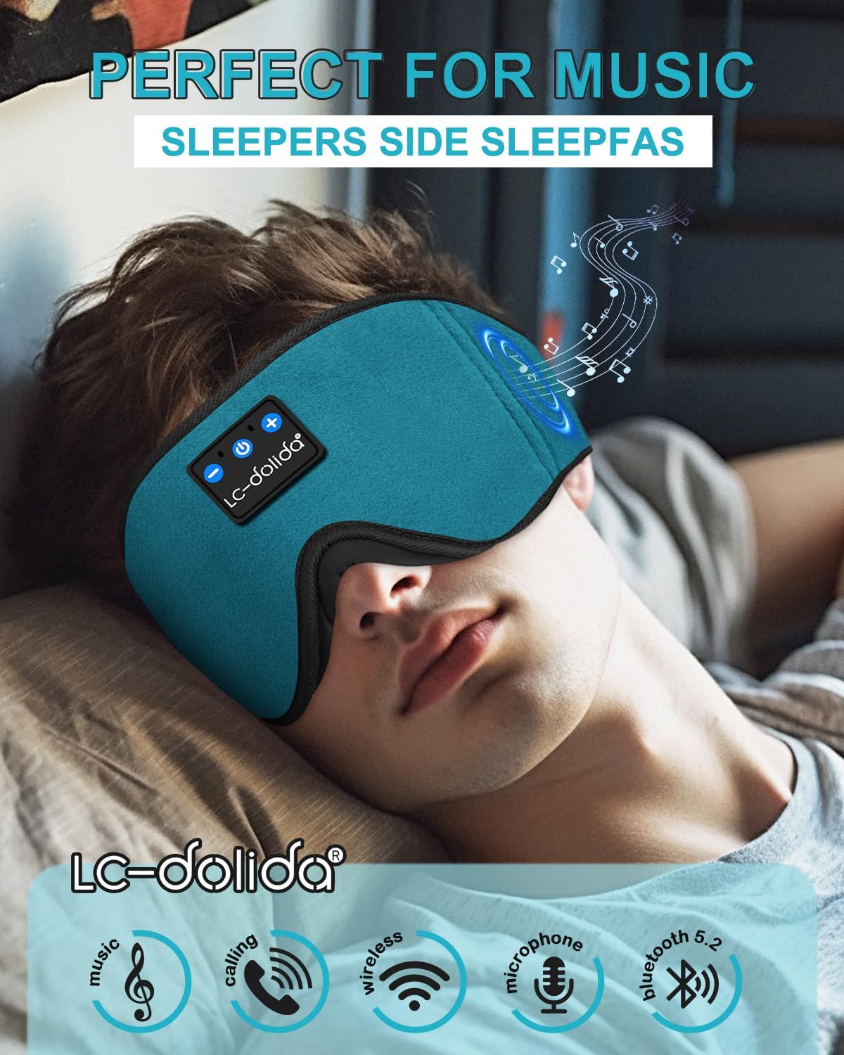 Sleep Mask with Bluetooth Headphones,LC-dolida Sleep Headphones Bluetooth Sleep Mask 3D Sleeping Headphones for Side Sleepers Best Gift and Travel Essential (Blue)