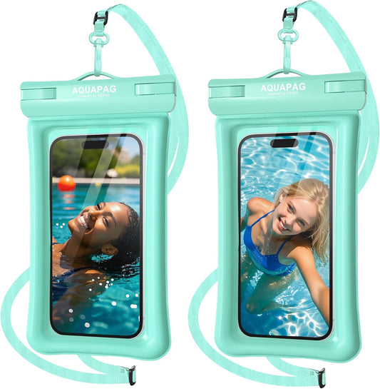 NEPHI IP68 Waterproof Phone Pouch 2 Pack-Up to 8.0"，Adjustable Neck Lanyard Floating Waterproof Phone Case for iPhone,Phone Dry Bags for Vacation Beach Pool Travel Essentials (Aqua Green 2 Pack)