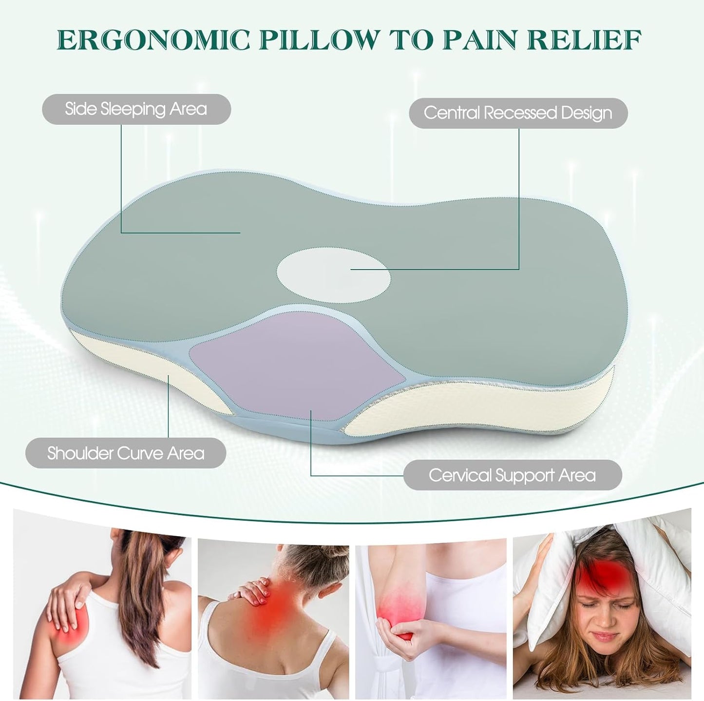 Cervical Pillow for Neck and Shoulder Support, Ergonomic Memory Foam Contour Pillows with Adjustable Dual Heights & Breathable Cover for Side Back Stomach Sleepers (Blue)