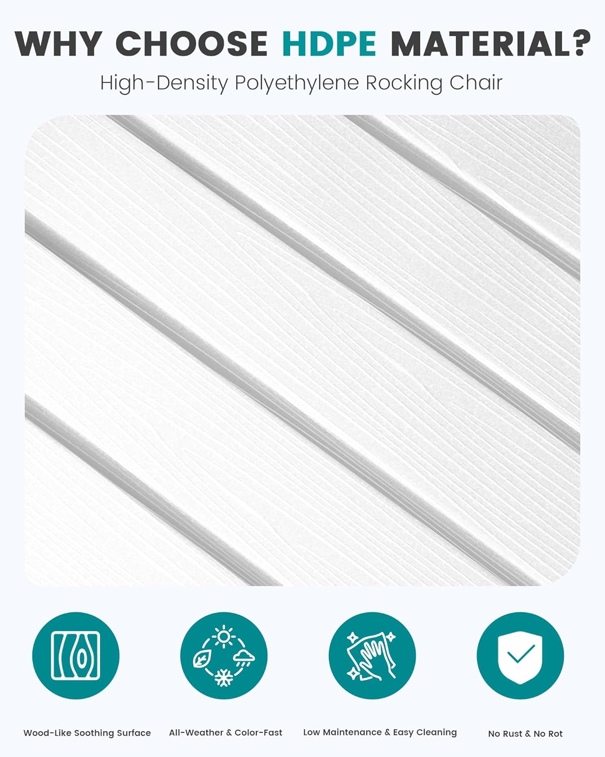 SERWALL Outdoor Rocking Chair Set of 2, HDPE Patio Rocking Chair All-Weather Porch Rocker for Balcony, Yard, White