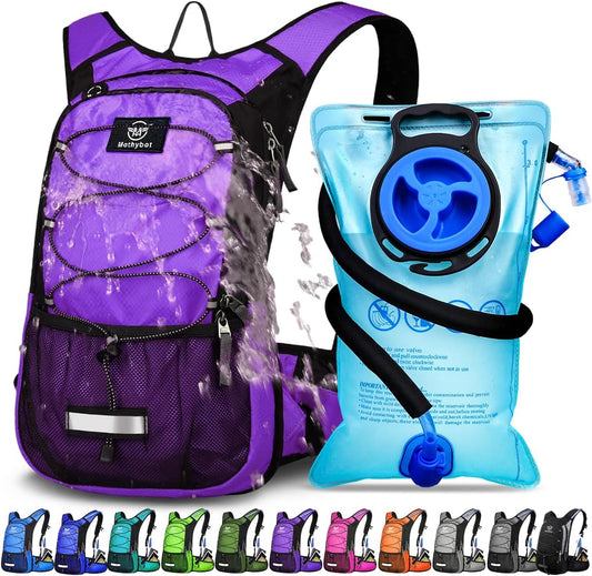 Insulated Hydration Backpack Pack with 3L BPA Free Leak Proof Water Bladder, Large Storage Lightweight Hiking Daypack with Waist Pouches & Cooler Layer, for Running, Biking, Camping, Festival