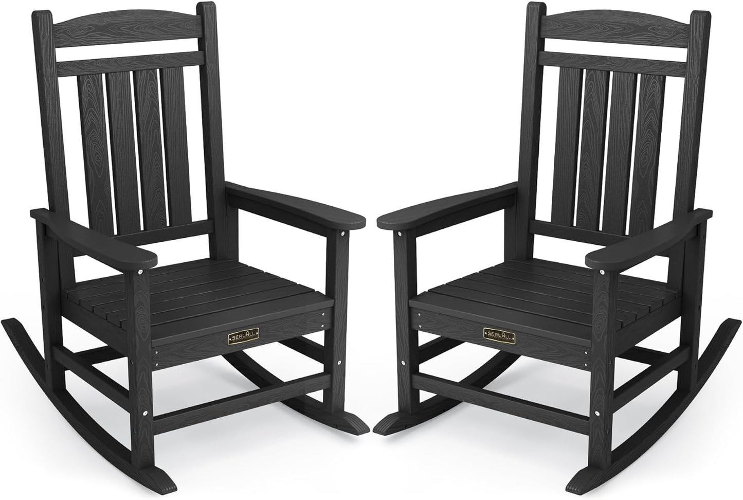 SERWALL Outdoor Rocking Chair Set of 2, HDPE Patio Rocking Chair All-Weather Porch Rocker for Balcony, Yard, Black