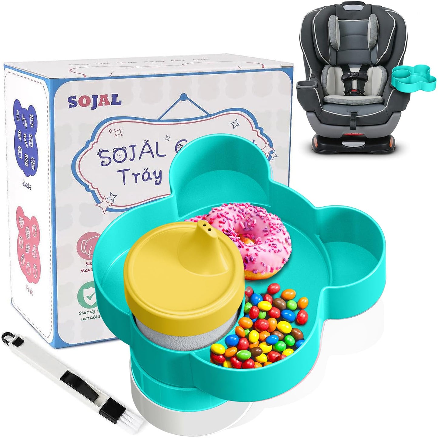 BlueOrigin Car Seat Snack Tray - Travel Tray for Kids Car Seat, Stroller, Booster and Anywhere with a Cup Holder, Toddler Road Trip Essentials Food Plate for Snacks, Toys, Entertainment (Teal)