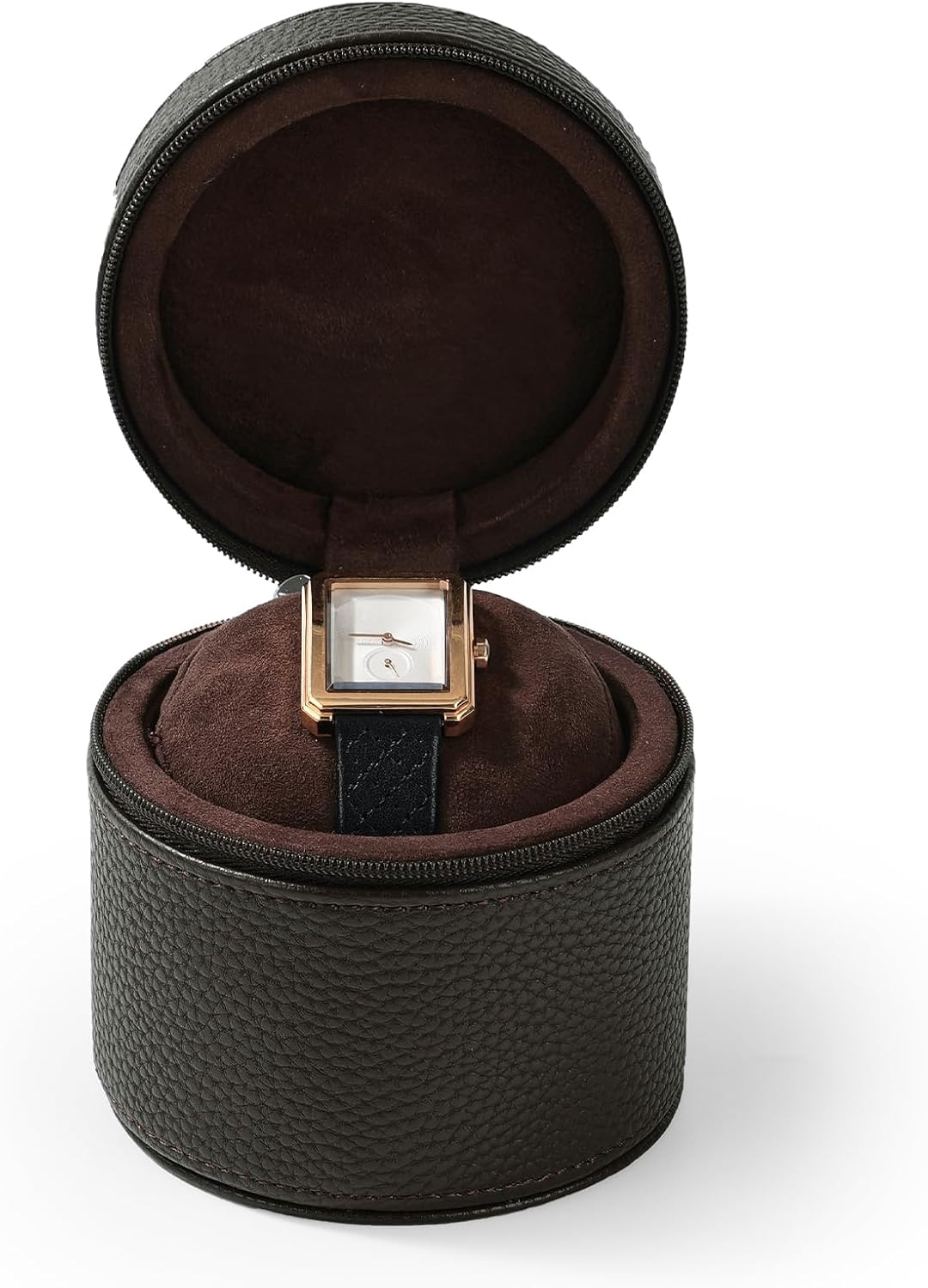 Oirlv Luxury Leather Watch Travel Case Single Watch Case with Removable Pillow(Brown)