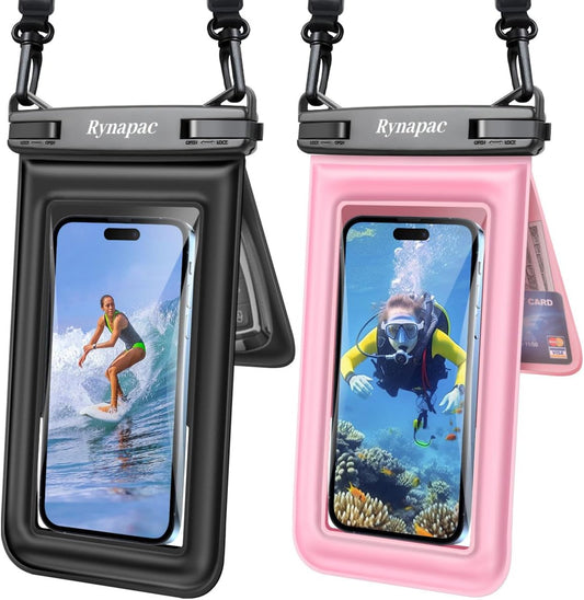 Waterproof Phone Pouch Floating, Double Bags Waterproof Phone Case with Lanyard for iPhone 16 15 Pro Max, Galaxy S24 S23 Ultra, IPX8 Cellphone Dry Bag Beach Travel Cruise Essentials 2Pack-8.5''