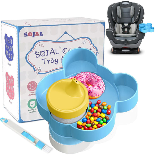 BlueOrigin Car Seat Snack Tray - Travel Tray for Kids Car Seat, Stroller, Booster and Anywhere with a Cup Holder, Toddler Road Trip Essentials Food Plate for Snacks, Toys, Entertainment (Blue)