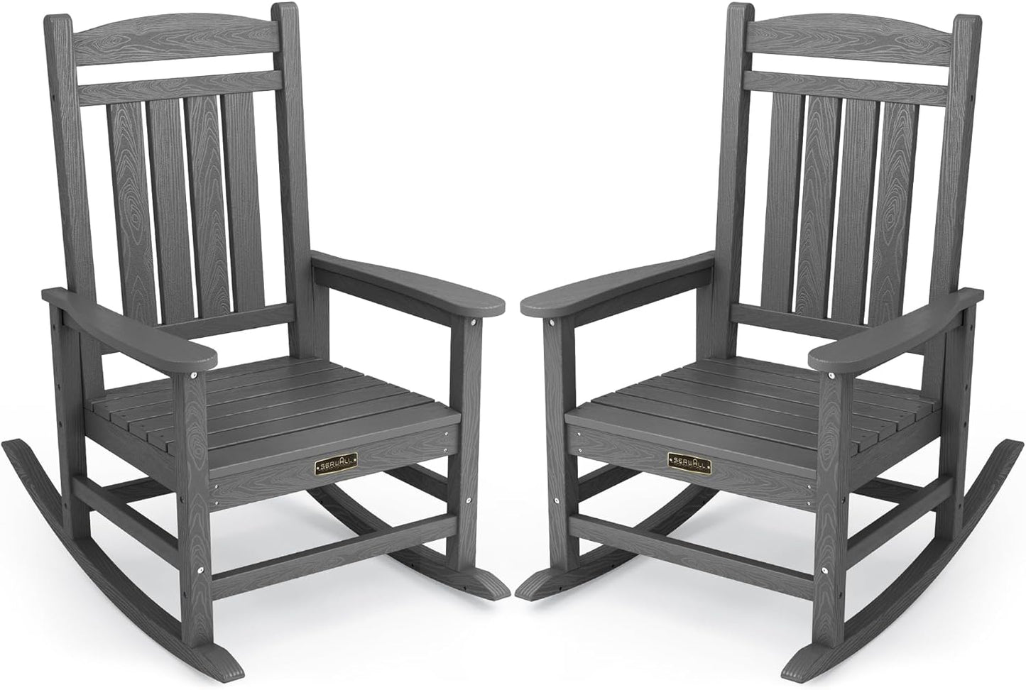 SERWALL Outdoor Rocking Chair Set of 2, HDPE Patio Rocking Chair All-Weather Porch Rocker for Balcony, Yard, Gray