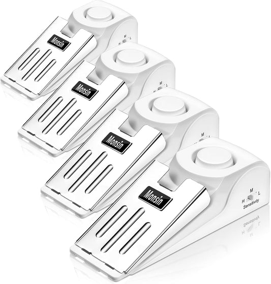 Door Stop Alarm, Door Stopper with 120DB Security Alarm, Floor Wedge Doorstop for Travel Apartment Home House (Pack of 4)