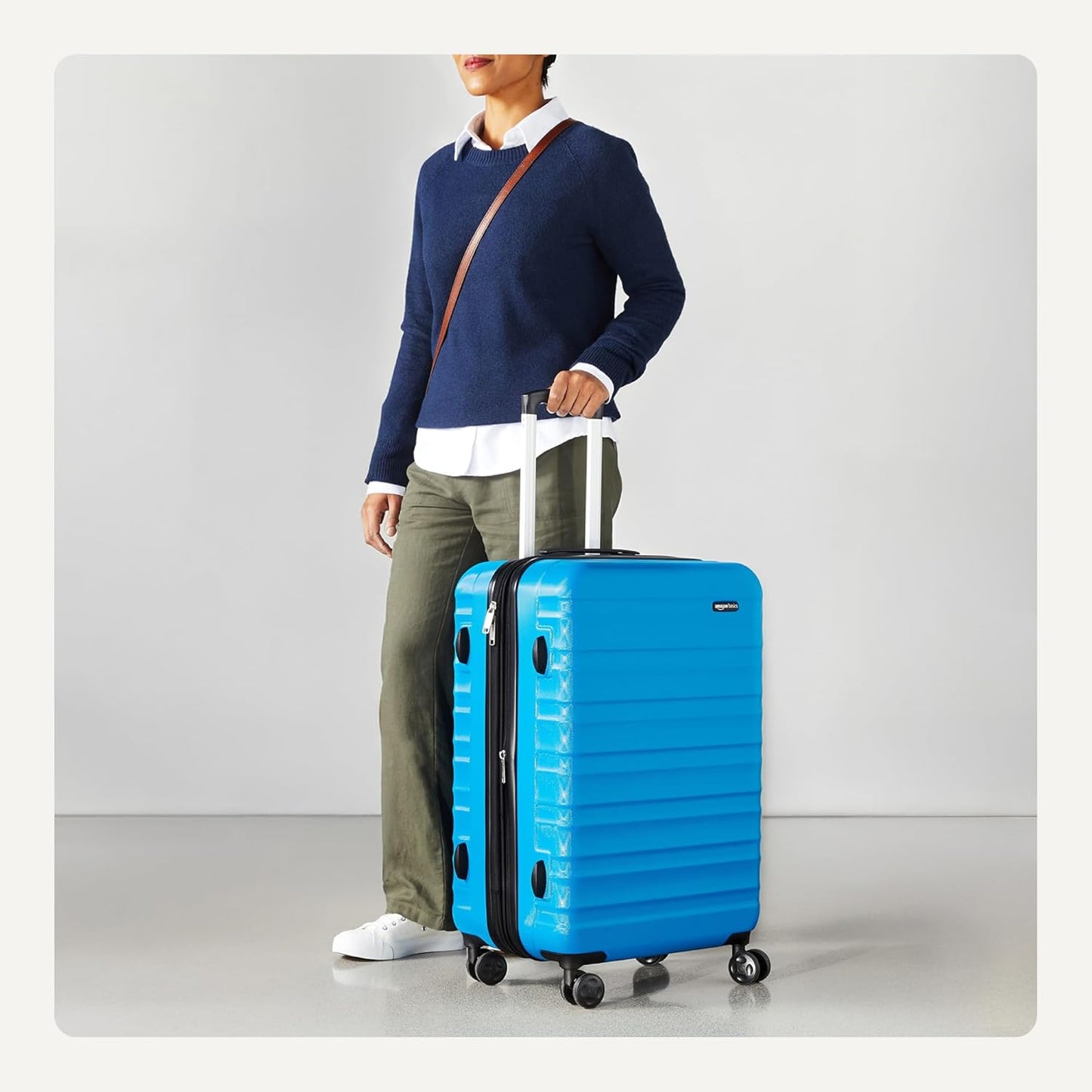 Amazon Basics 26" Hardside Medium Checked Luggage, Hardshell Suitcase With Wheels, Expandable For Up to 15% More Space, With Scratch-Resistant Surface, Four Multi-directional Wheels, Light Blue