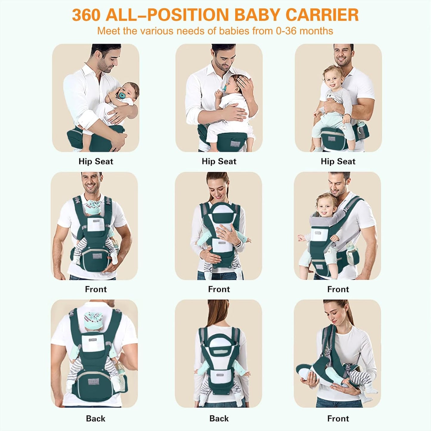 Baby Carrier Ergonomic Infant Carrier with Hip Seat Kangaroo Bag Soft Baby Carrier Newborn to Toddler 7-45lbs Front and Back Baby Holder Carrier for Men/Women Dad Mom