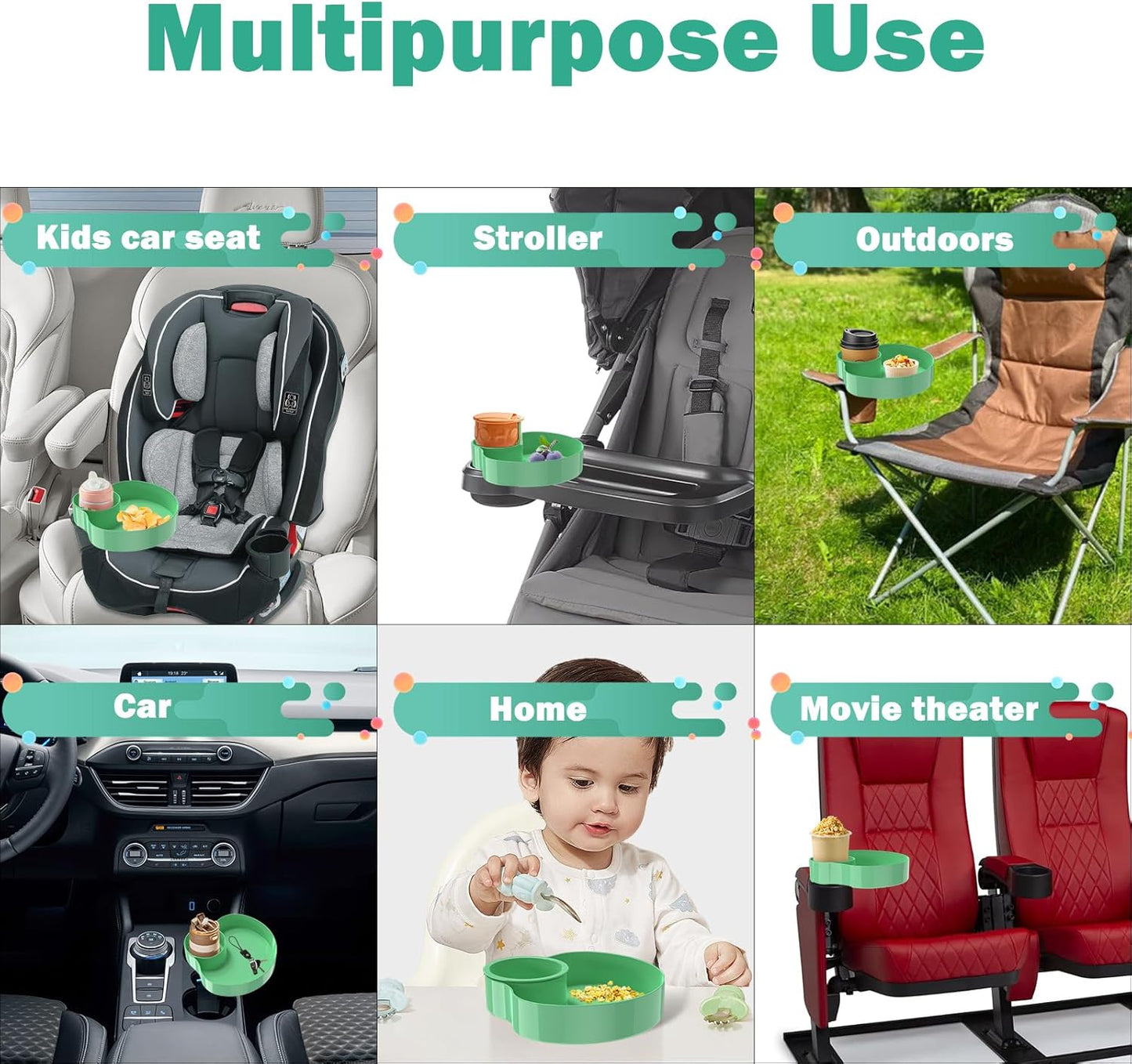 Kids Car Seat Tray, Travel Tray with Cup Holder for Toddler Baby, Kids Car Seat Food Snack Organizer for Road Trip, Stroller snack Organizer Travel Must Haves Toddler Must Haves (Light Green, 1 PCS)