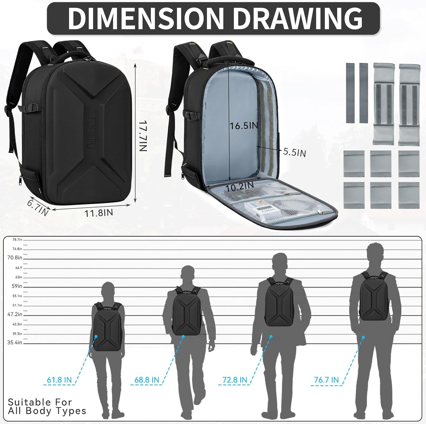 TORIBIO Camera Backpack, Hardshell DSLR Photography Camera Bag, Waterproof Hard Shell Camera Case with Tripod Holder & 15.6" Laptop Compartment Compatible with Canon/Nikon/Sony/DJI Mavic Drone